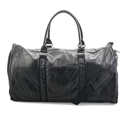 Black Paneled Genuine Sheepskin Travel Garment Bag (with Detachable Shoulder Strap)