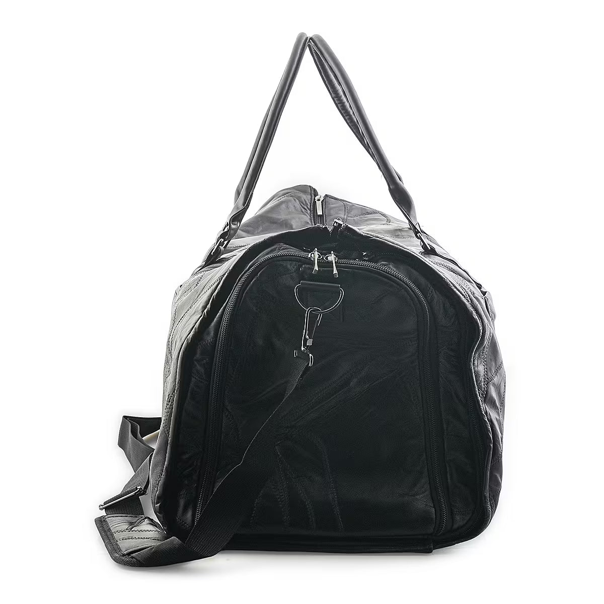 Black Paneled Genuine Sheepskin Travel Garment Bag (with Detachable Shoulder Strap)