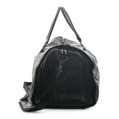 Black Paneled Genuine Sheepskin Travel Garment Bag (with Detachable Shoulder Strap)