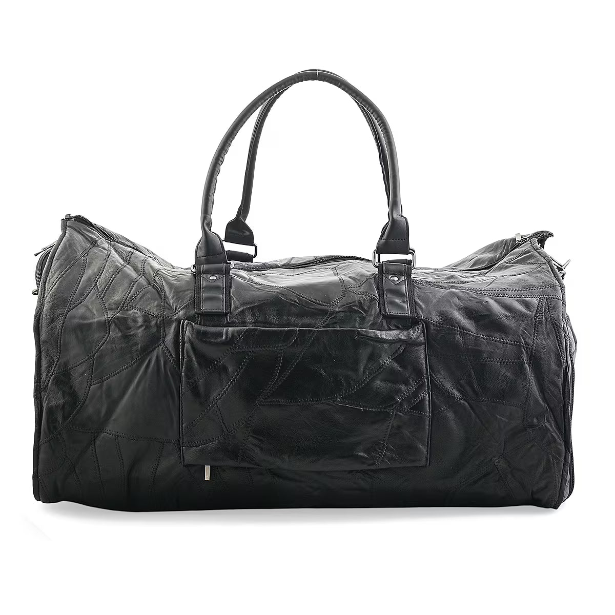 Black Paneled Genuine Sheepskin Travel Garment Bag (with Detachable Shoulder Strap)