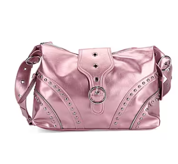 Pink Faux Leather Stylish Studded Hobo Bag (with Shoulder Strap)