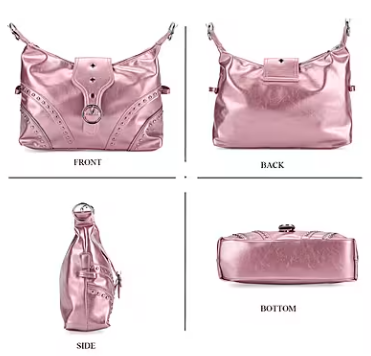 Pink Faux Leather Stylish Studded Hobo Bag (with Shoulder Strap)