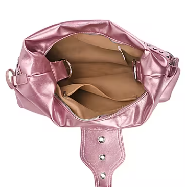 Pink Faux Leather Stylish Studded Hobo Bag (with Shoulder Strap)